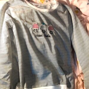 Black and white stripe long sleeve shirt with 3 happy faces